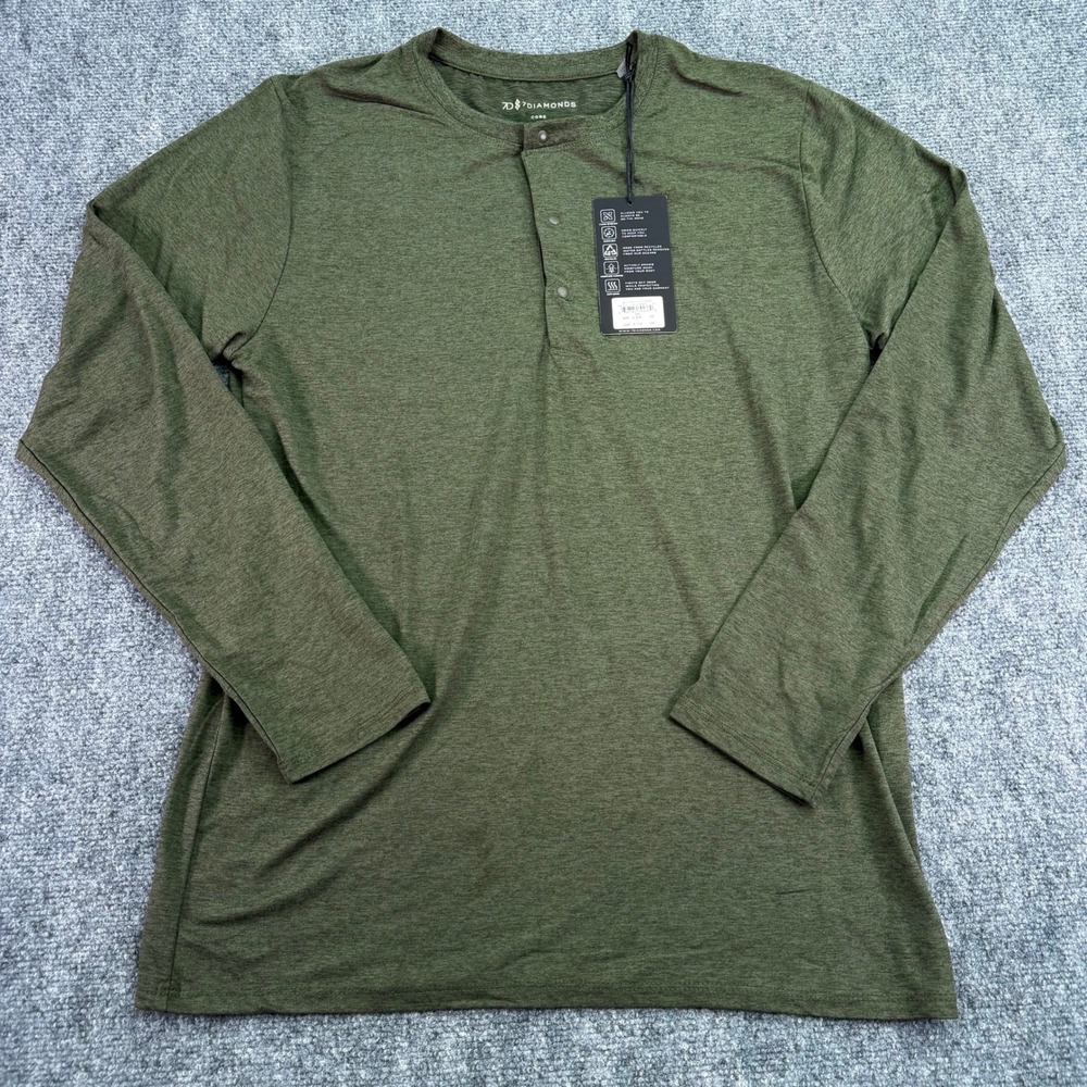 7 Diamonds Henley Mens Small Olive Core Long Sleeve Performance Stretch Snap NWT